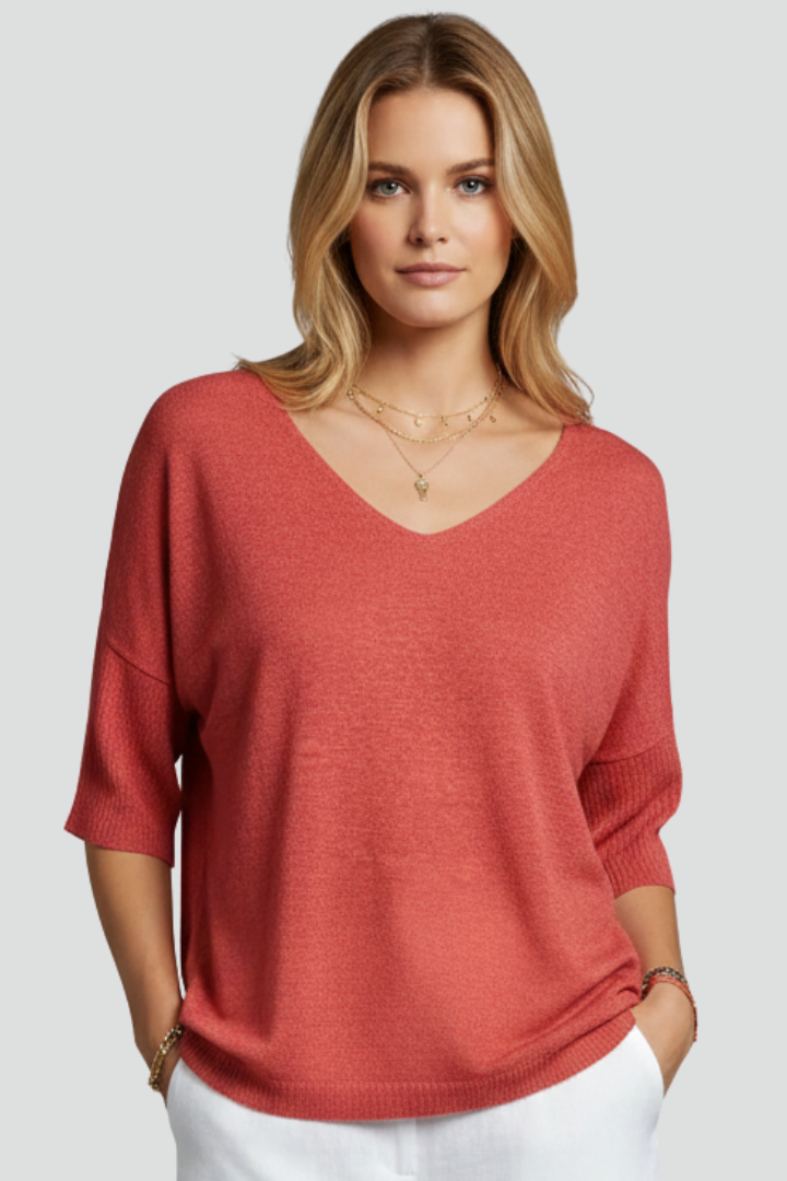 Women’s V-Neck Top with Short Sleeves and Relaxed Shape