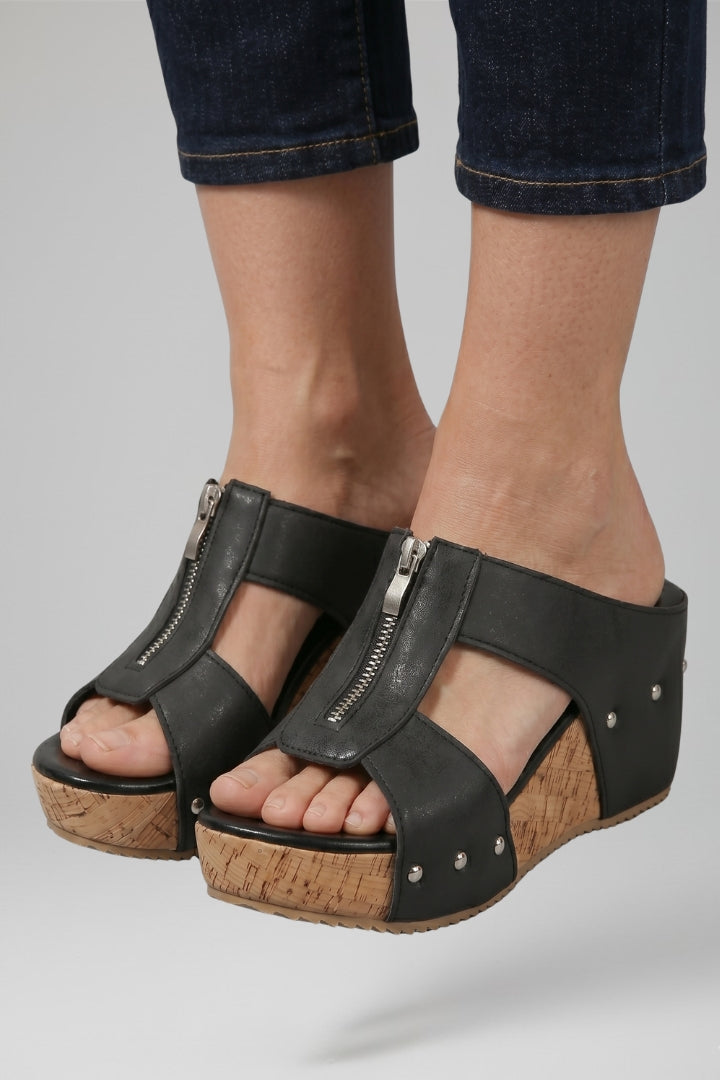Women's Wedge Sandals with Cushioned Insole and Zip Closure