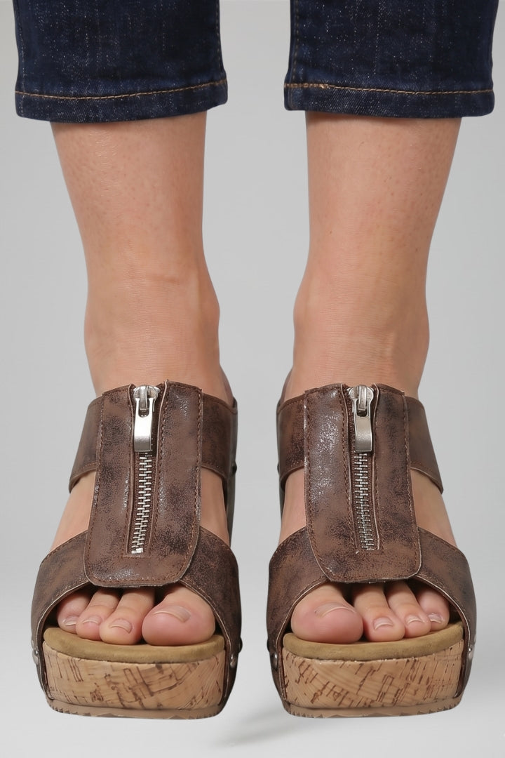 Women's Wedge Sandals with Cushioned Insole and Zip Closure
