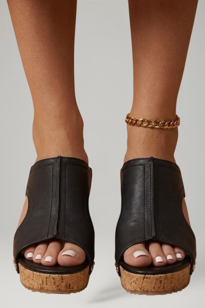 Women's Wedge Sandals with Studded Straps and Cushioned Insole