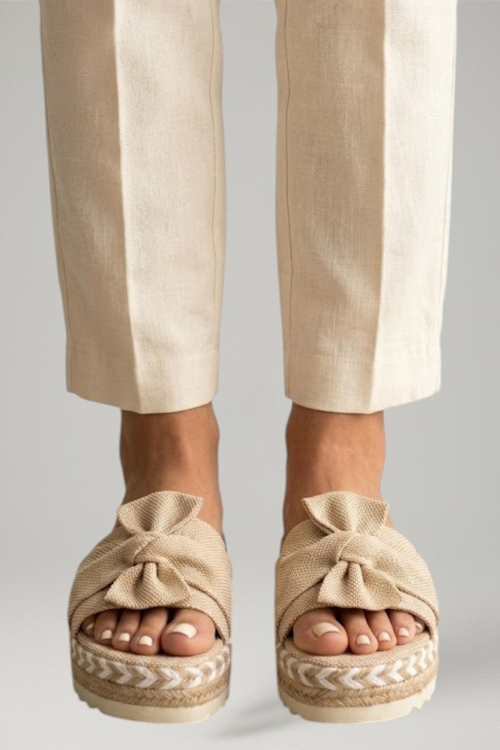 Women's Wedge Sandals with Woven Heel and Bow Detail