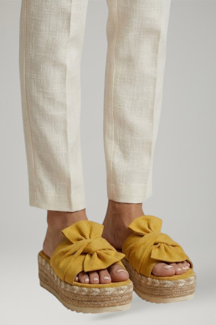 Women's Wedge Sandals with Woven Heel and Bow Detail
