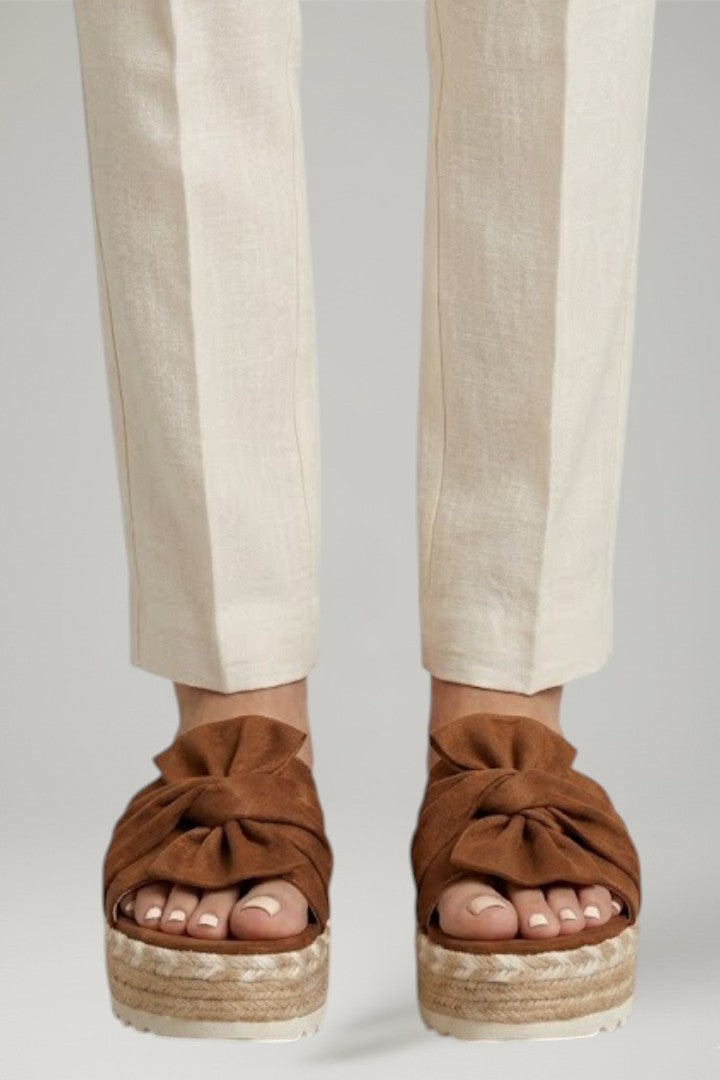 Women's Wedge Sandals with Woven Heel and Bow Detail