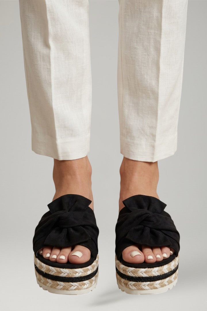 Women's Wedge Sandals with Woven Heel and Bow Detail