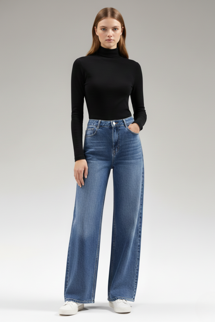 Women’s Wide-Leg Jeans with Belt Loops and Pockets