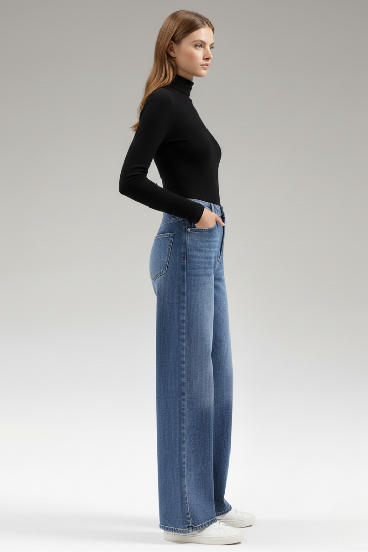 Women’s Wide-Leg Jeans with Belt Loops and Pockets