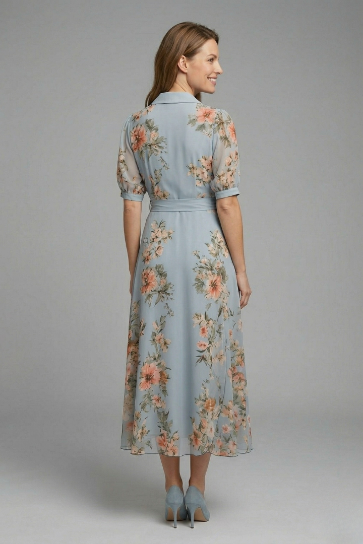 Women’s Wrap Dress with V-Neck and Waist Tie