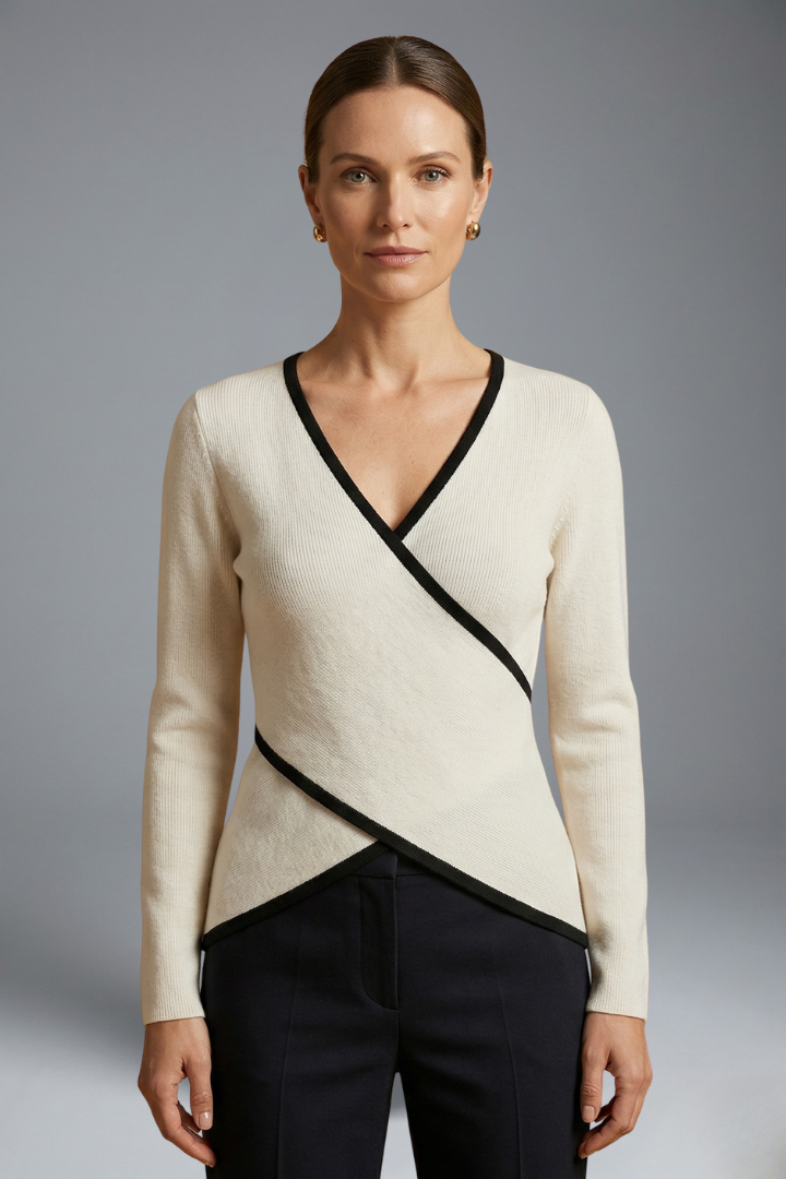 Women’s Wrap Top with V Neck and Long Sleeves