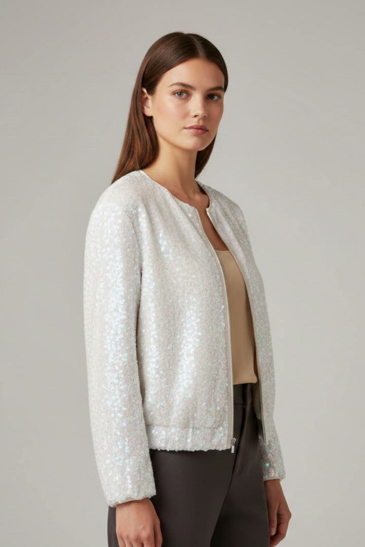 Women’s Zip Jacket with Round Neckline and Textured Surface