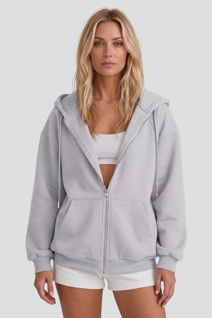 Women’s Hooded Jacket with Asymmetrical Zip and Drawstring Hood