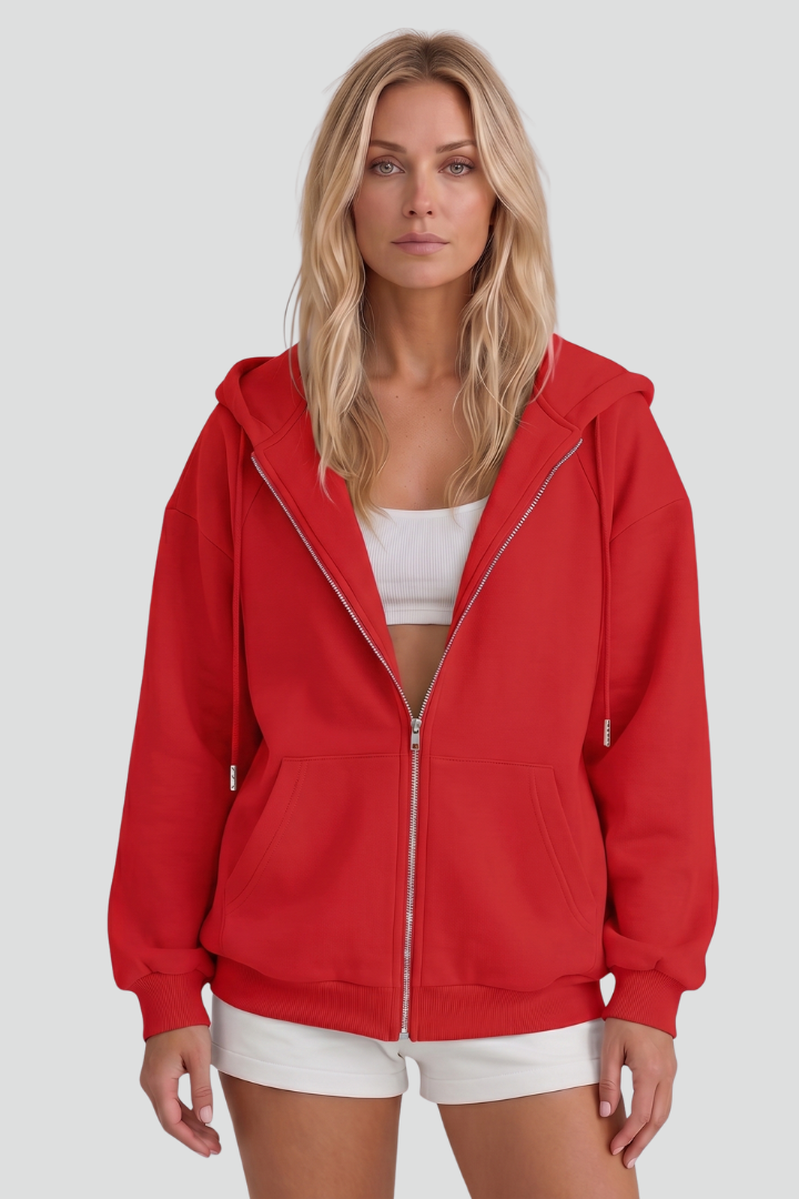 Women’s Hooded Jacket with Asymmetrical Zip and Drawstring Hood