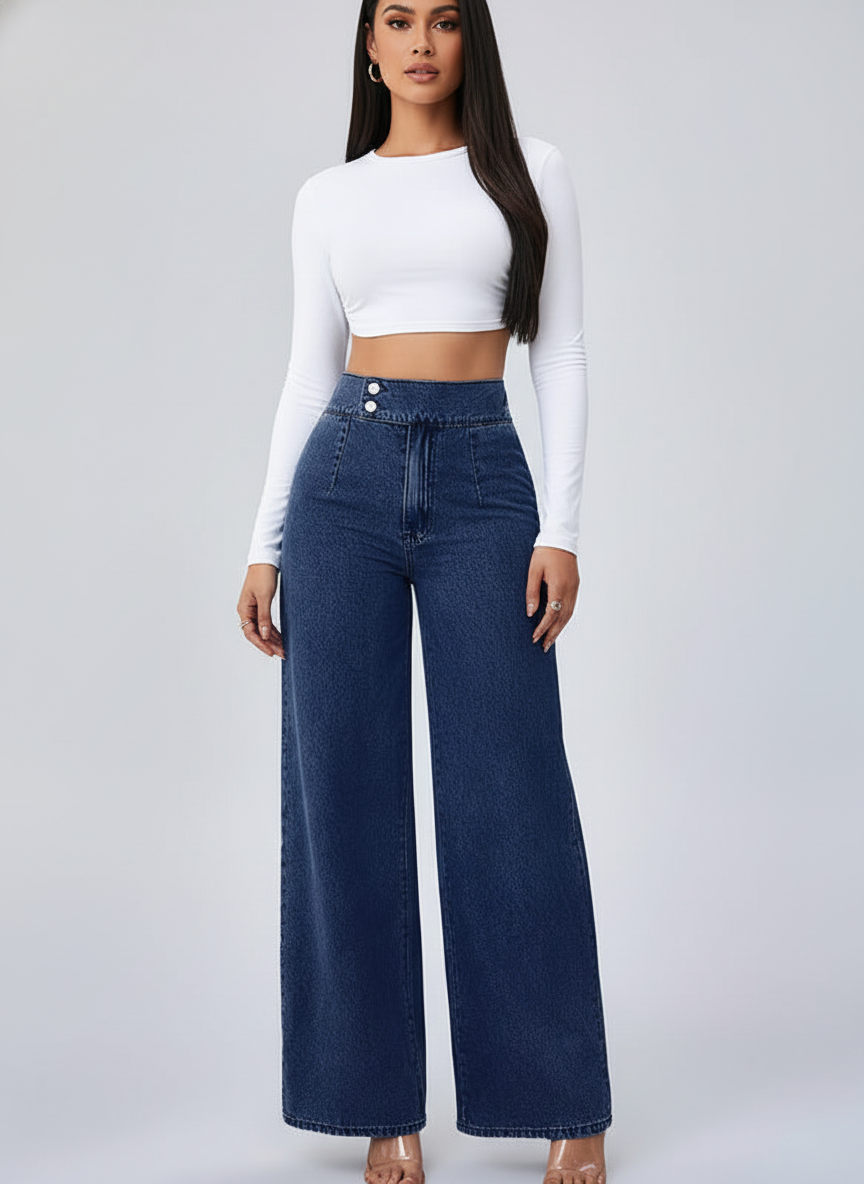 Women’s Wide-Leg Trousers with Button Closure and Medium Stretch