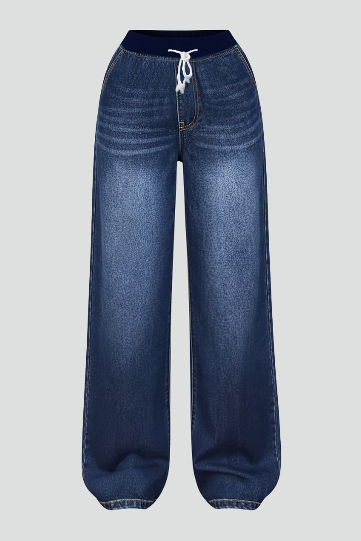 Women’s Wide-Leg Trousers with Drawstring Waist and Straight Fit