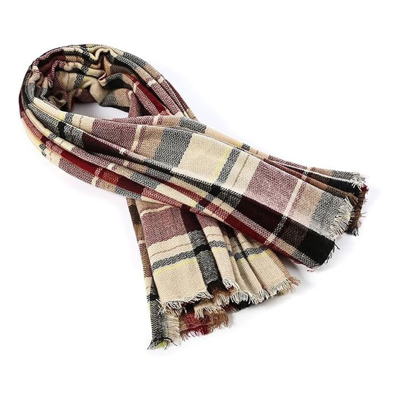 Red Tartan Blanket Scarf With Tassels, Oversized 59 x 59 Inch