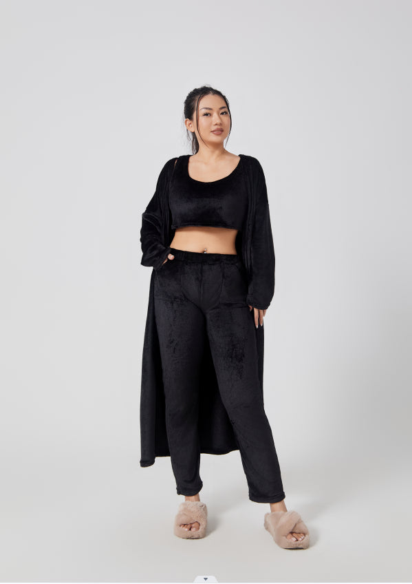 Women's 3 Piece Lounge Pyjama Set With Crop Top, Pants And Cardigan