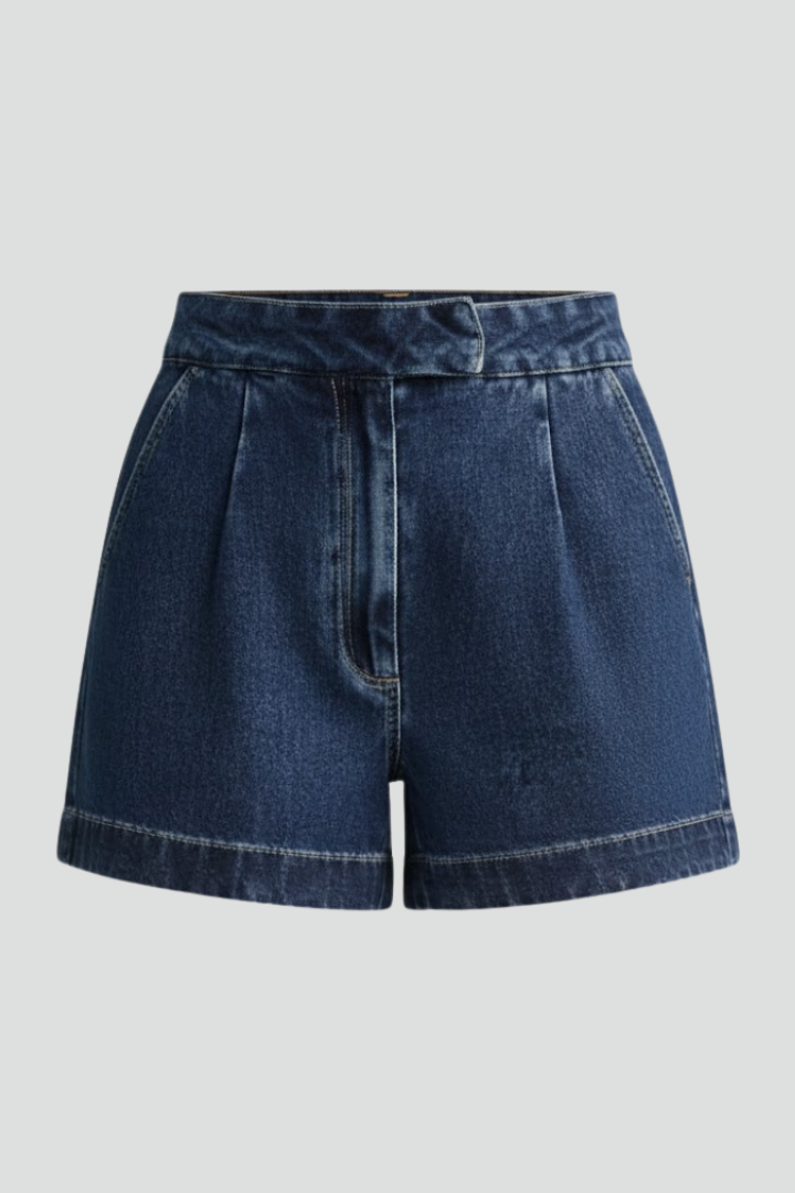 High-Waisted Denim Shorts with Rolled Hem For Women