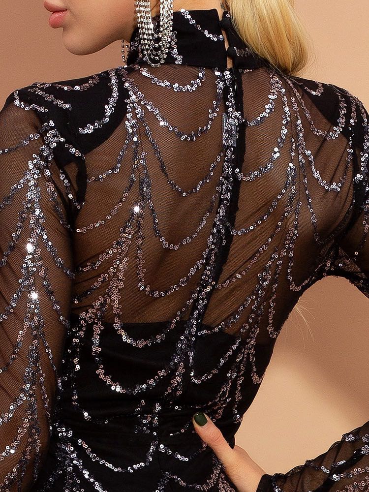 Sequin Long-Sleeve Maxi Dress For Women, Party And Christmas