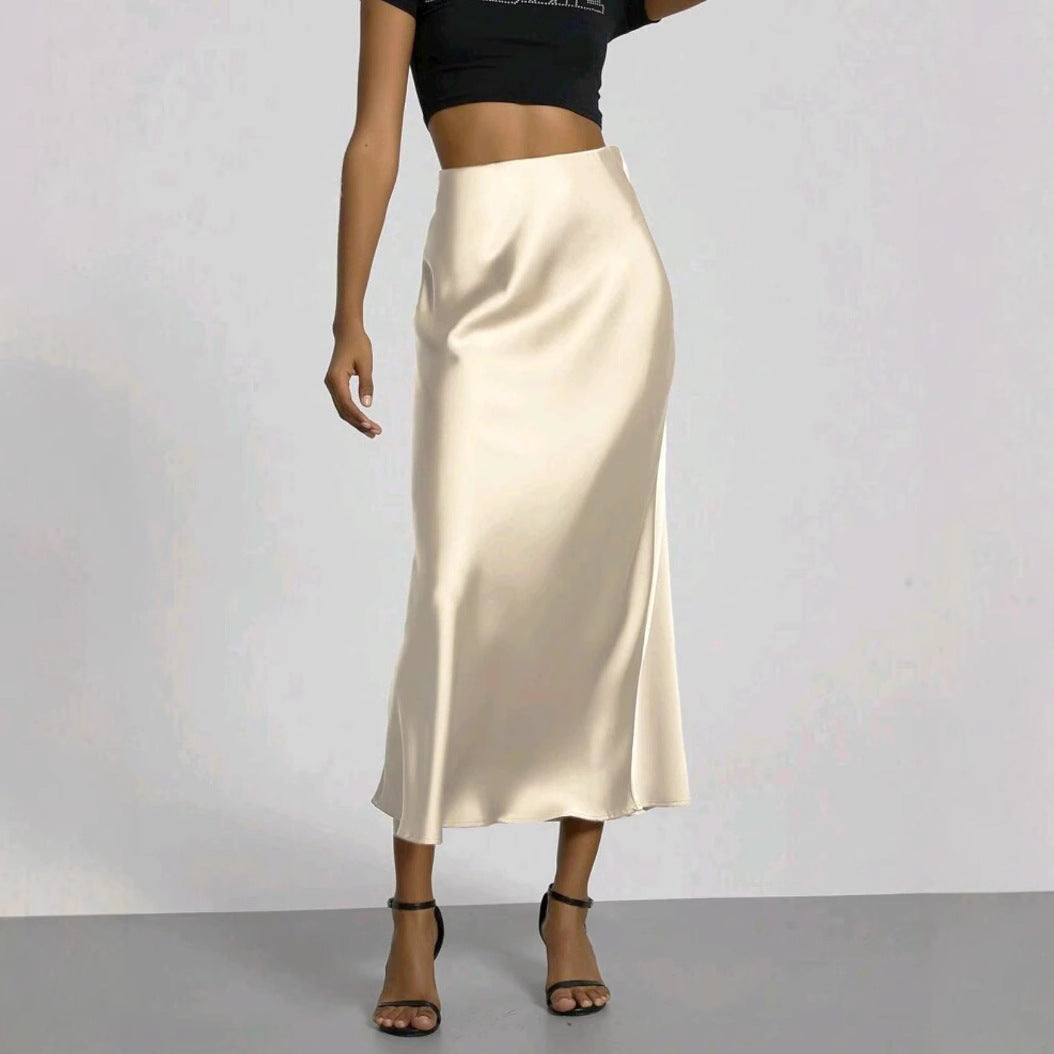 Women's satin midi skirt, sleek slim fit in 10 colours