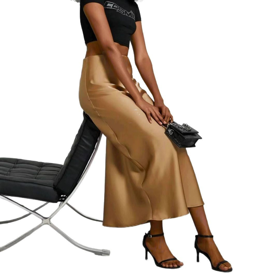 Women's satin midi skirt, sleek slim fit in 10 colours