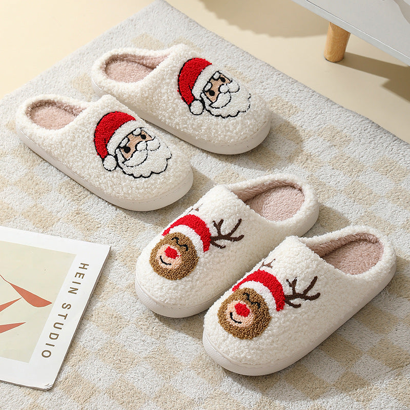 Christmas Cotton Slippers With Santa, Moose, Gingerbread And Tree