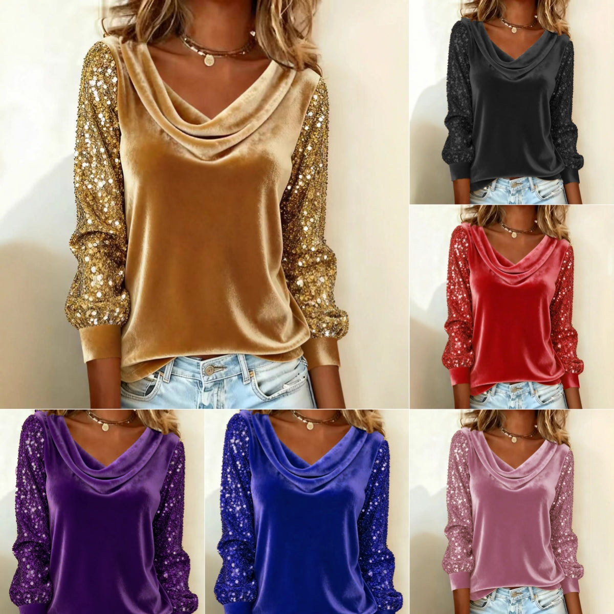 Shimmering velvet top with long sleeves and a relaxed fit