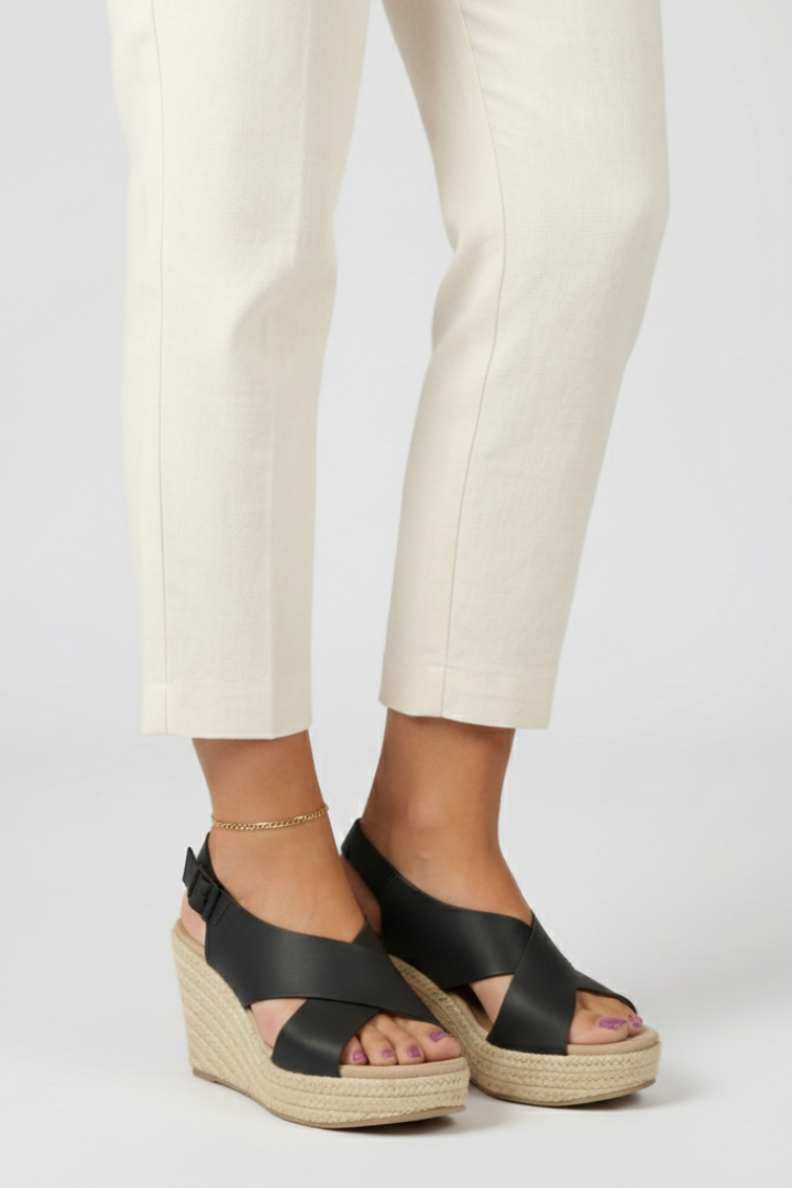 Women’s Wedge Sandals with Crossover Straps and a Slingback Buckle