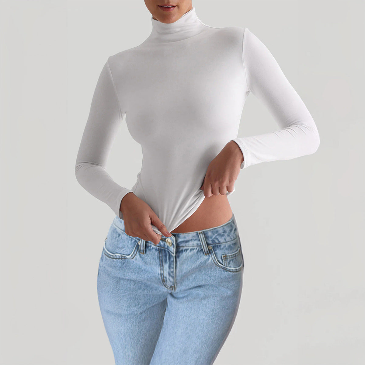 Women's slim turtleneck top, long sleeve knit in four colours