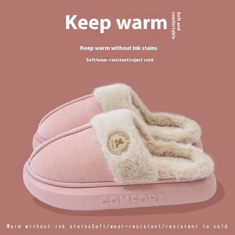 Thick-Soled Plush Fleece Slippers For Women And Men, Warm