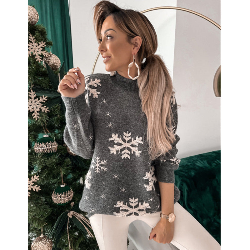 Women's Fluffy Knitted Christmas Jumper With Snowflake Print