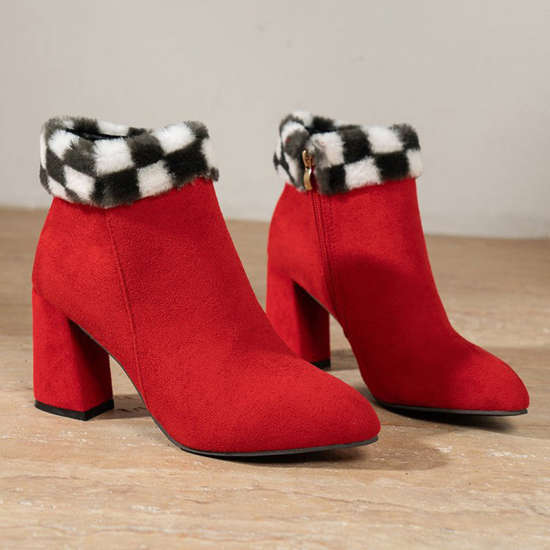 Suede ankle boots with a pointed toe, block heel and plush insole