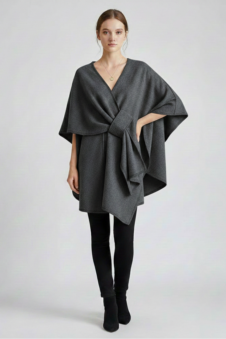 Women’s Poncho Wrap Scarf with Front Tie and Draped Hem