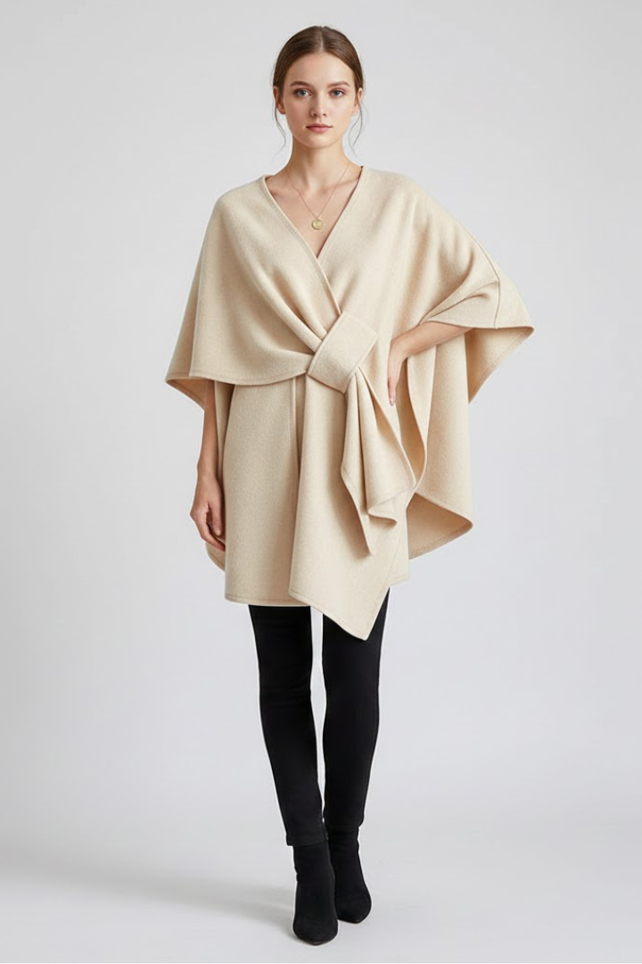 Women’s Poncho Wrap Scarf with Front Tie and Draped Hem