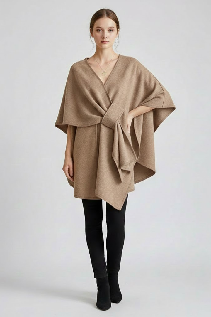 Women’s Poncho Wrap Scarf with Front Tie and Draped Hem