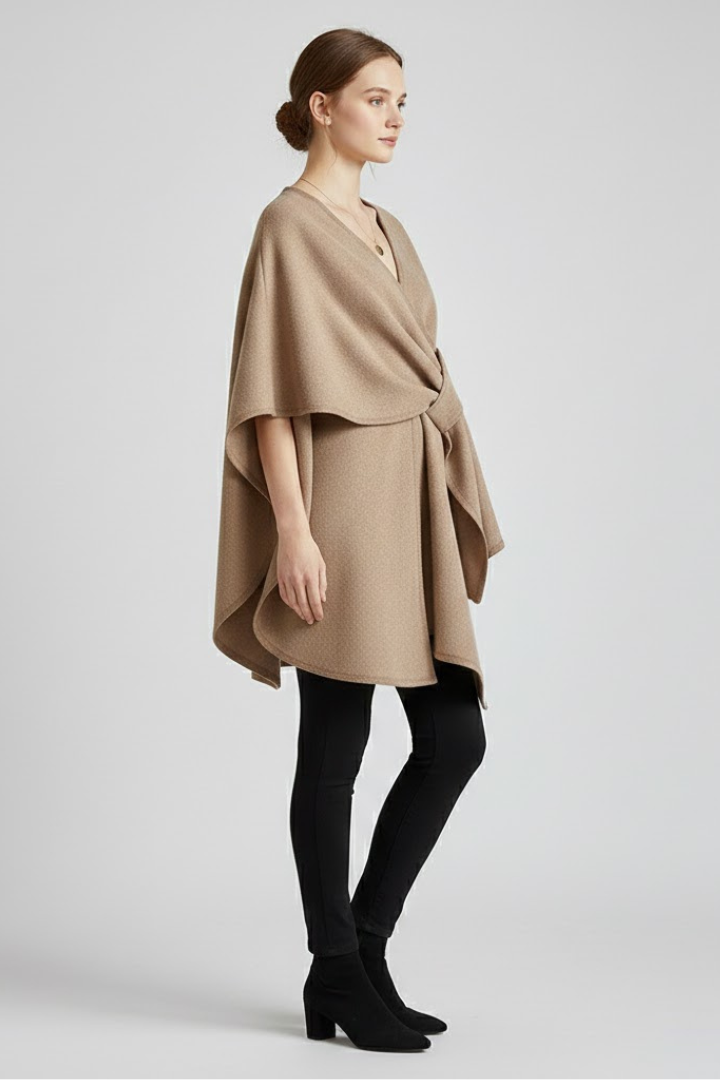Women’s Poncho Wrap Scarf with Front Tie and Draped Hem