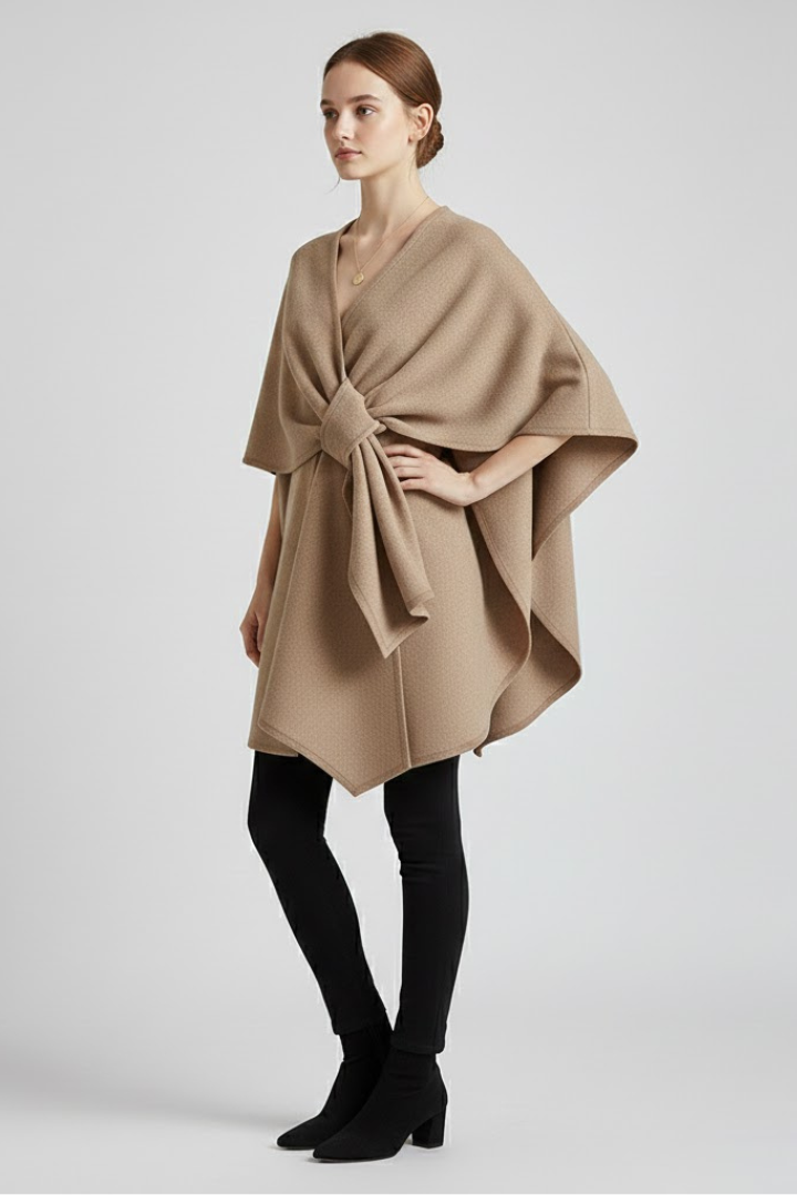 Women’s Poncho Wrap Scarf with Front Tie and Draped Hem