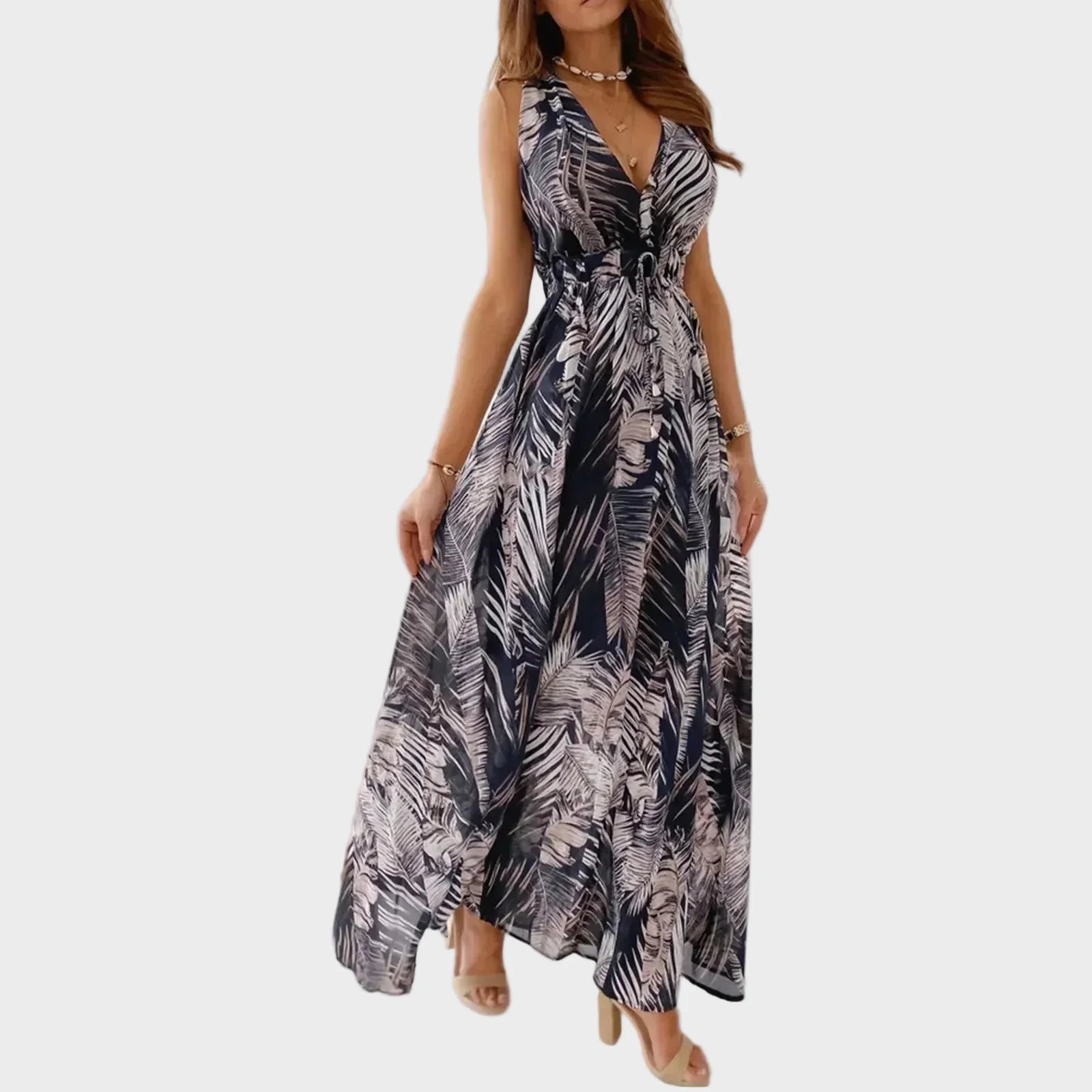 Women’s Maxi Dress with V Neckline and Sleeveless Design