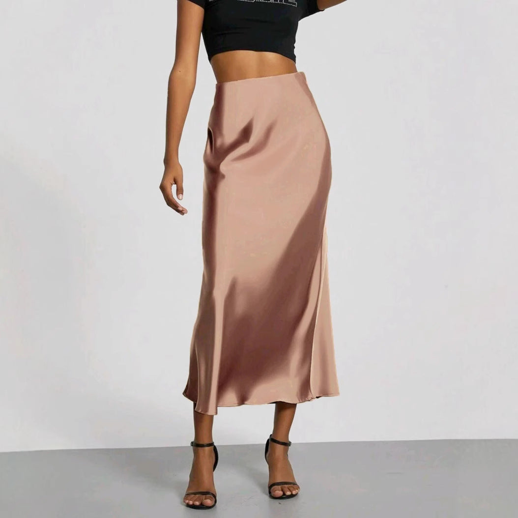 Women's satin midi skirt, sleek slim fit in 10 colours