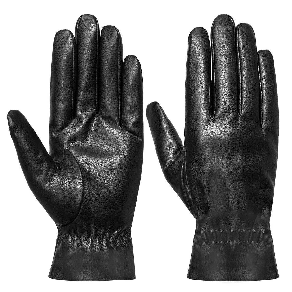 Unisex Black Leather Gloves, Windproof And Soft