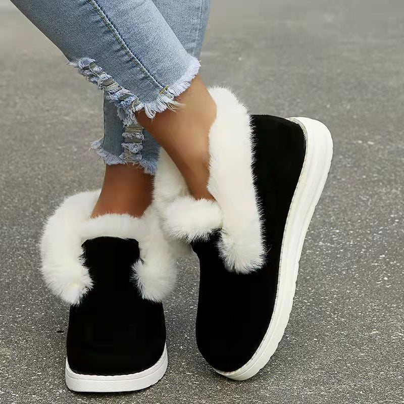 Women's Suede Snow Ankle Boots With Plush Lining, Low Heel