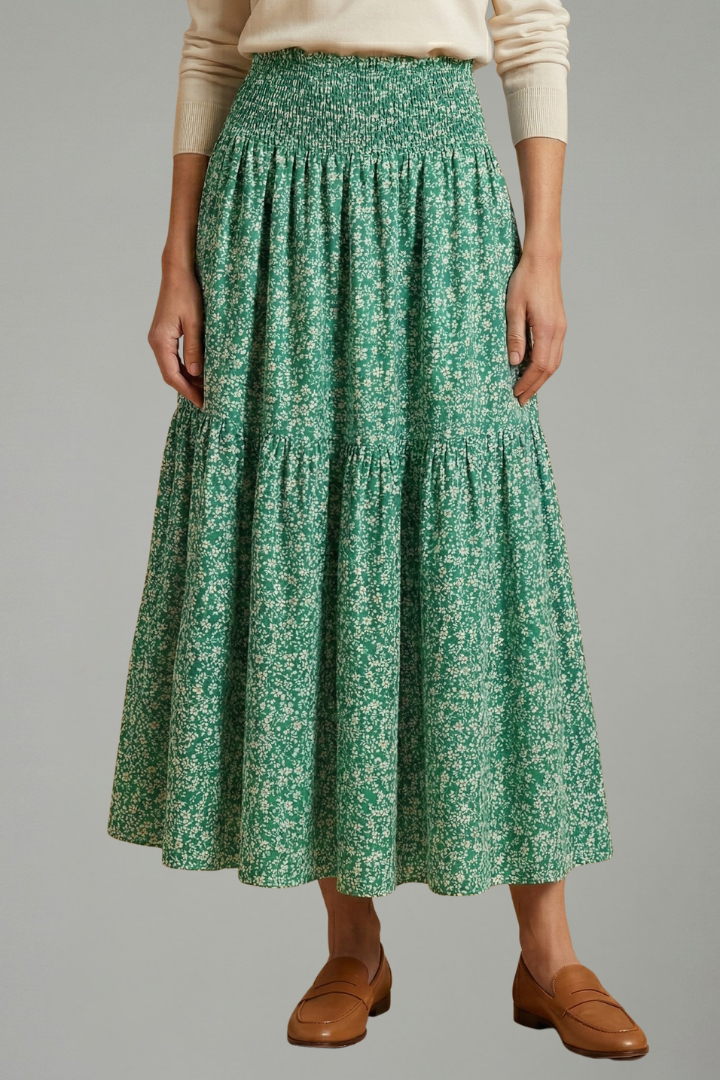 Women’s Skirt with Elastic Waistband and Floral Pattern