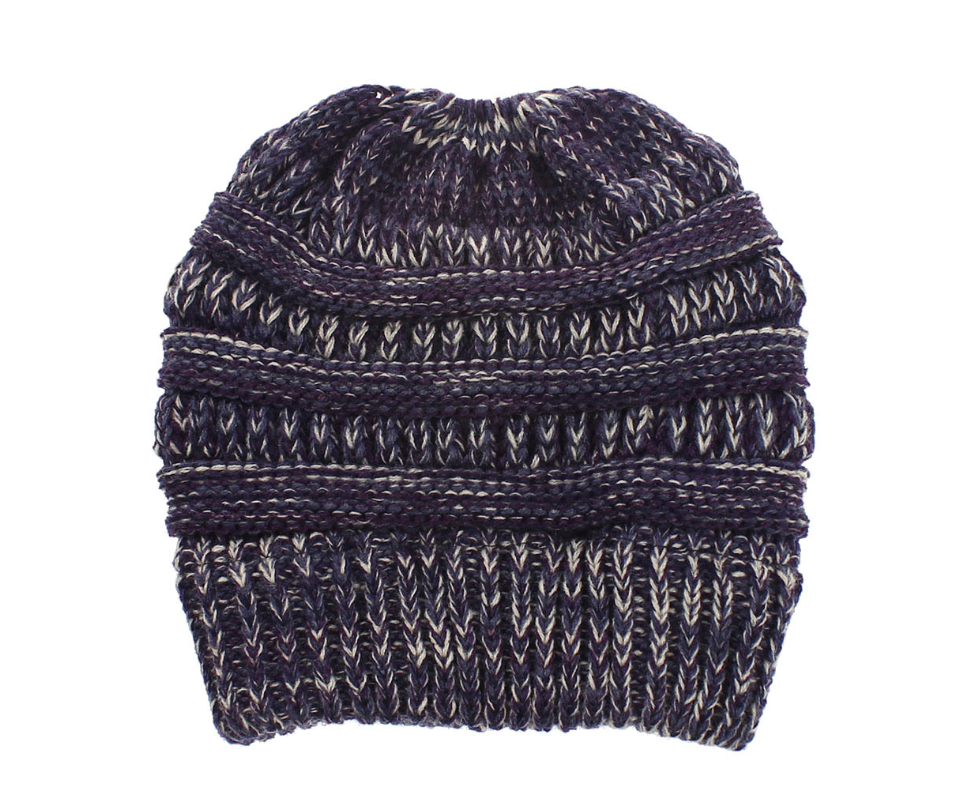 Women's Mixed-Colour Knitted Ponytail Beanie, Acrylic Wool