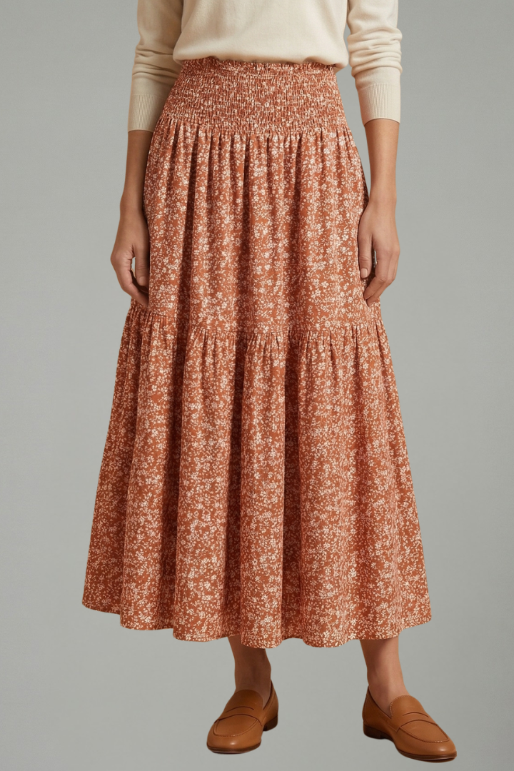 Women’s Skirt with Elastic Waistband and Floral Pattern
