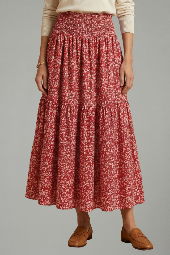 Women’s Skirt with Elastic Waistband and Floral Pattern