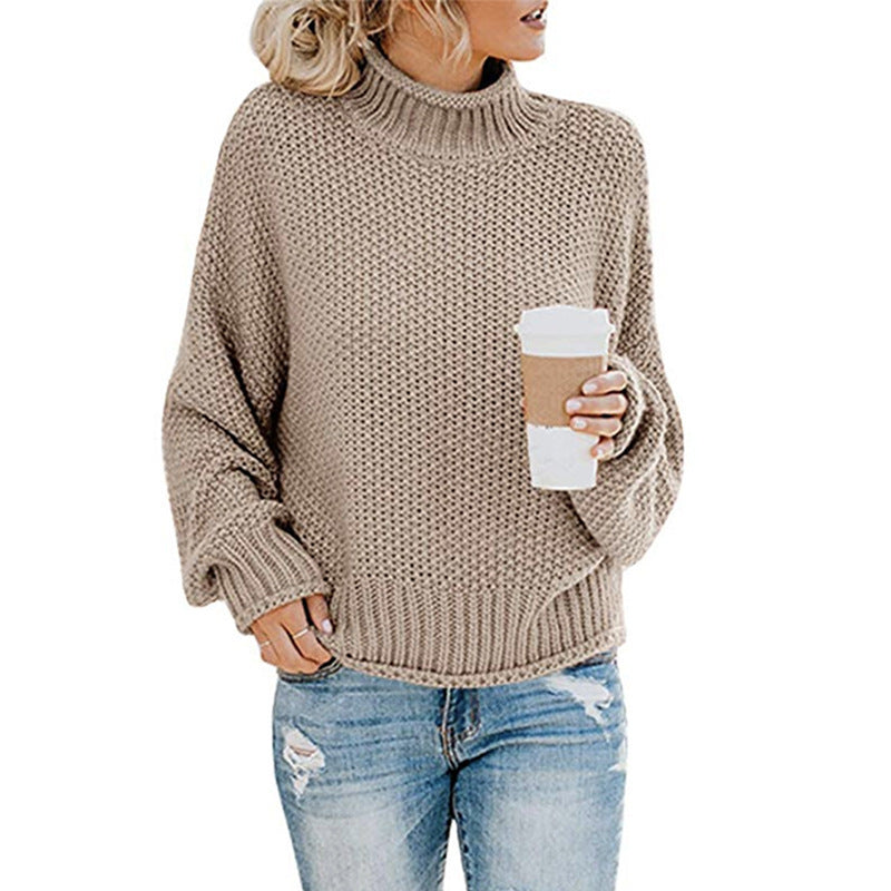 Women's Solid Turtleneck Pullover Jumper In Thick Acrylic Knit