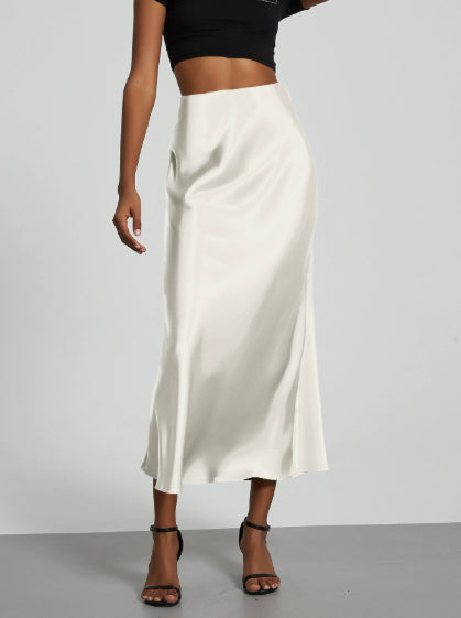 Women's satin midi skirt, sleek slim fit in 10 colours