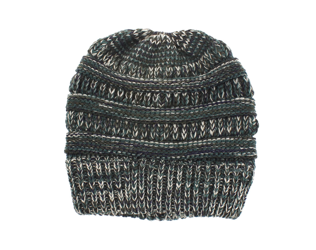 Women's Mixed-Colour Knitted Ponytail Beanie, Acrylic Wool