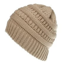 Women's Mixed-Colour Knitted Ponytail Beanie, Acrylic Wool