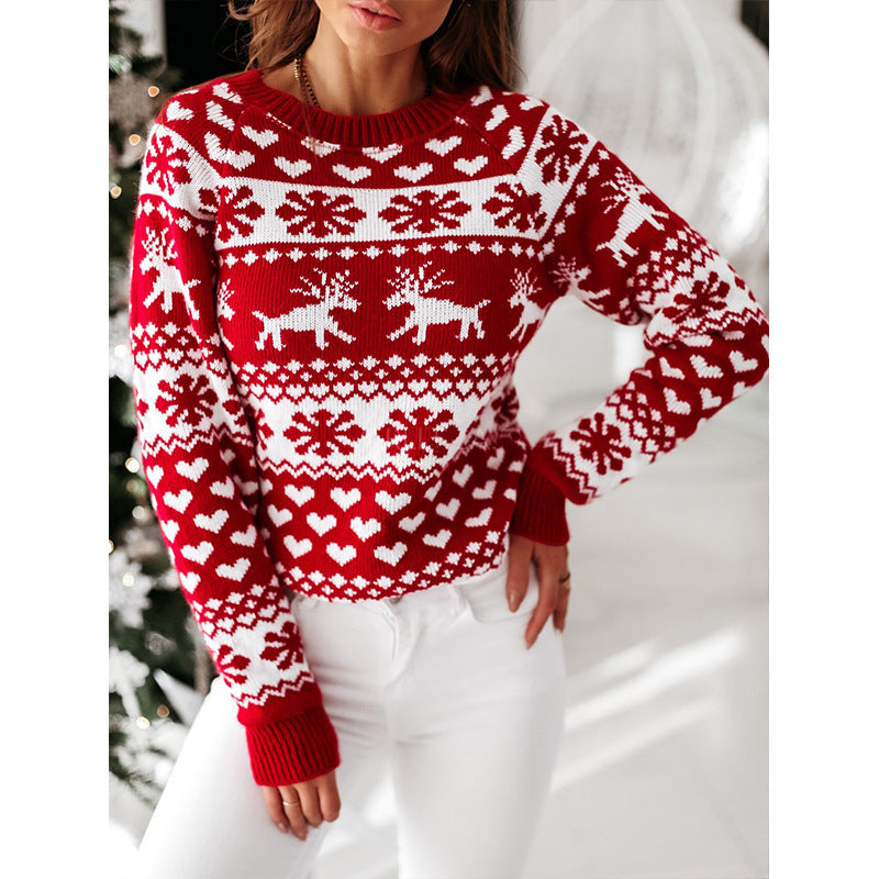 Women's Ugly Christmas Jumper With Elk And Snowflake Print