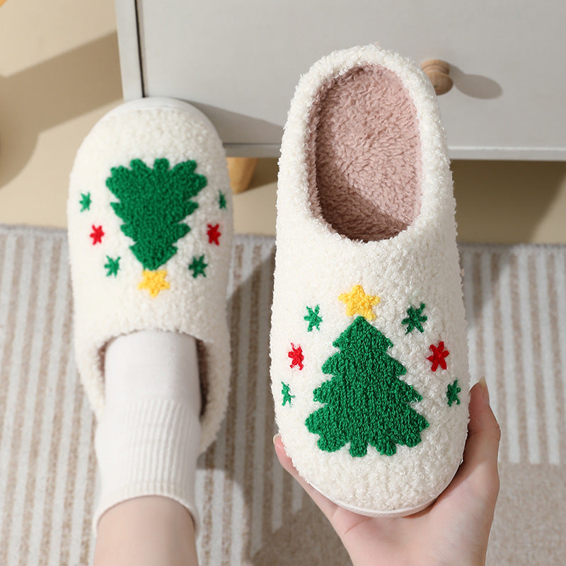 Christmas Cotton Slippers With Santa, Moose, Gingerbread And Tree