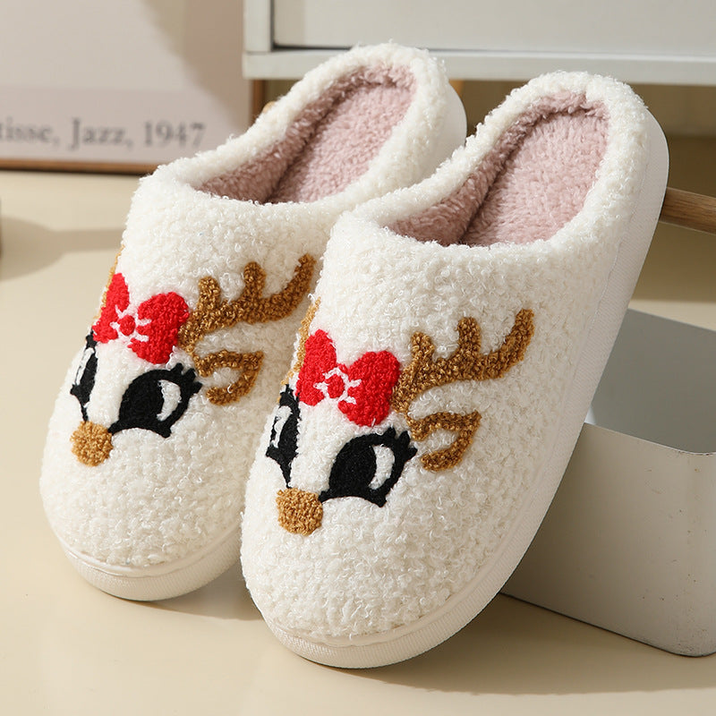 Christmas Cotton Slippers With Santa, Moose, Gingerbread And Tree
